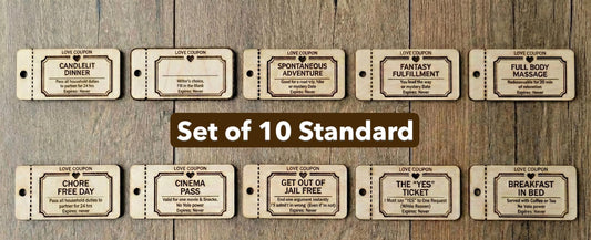 Personalized Wooden Love Coupons | Custom Date Night Vouchers & Tokens Set of 10 standard