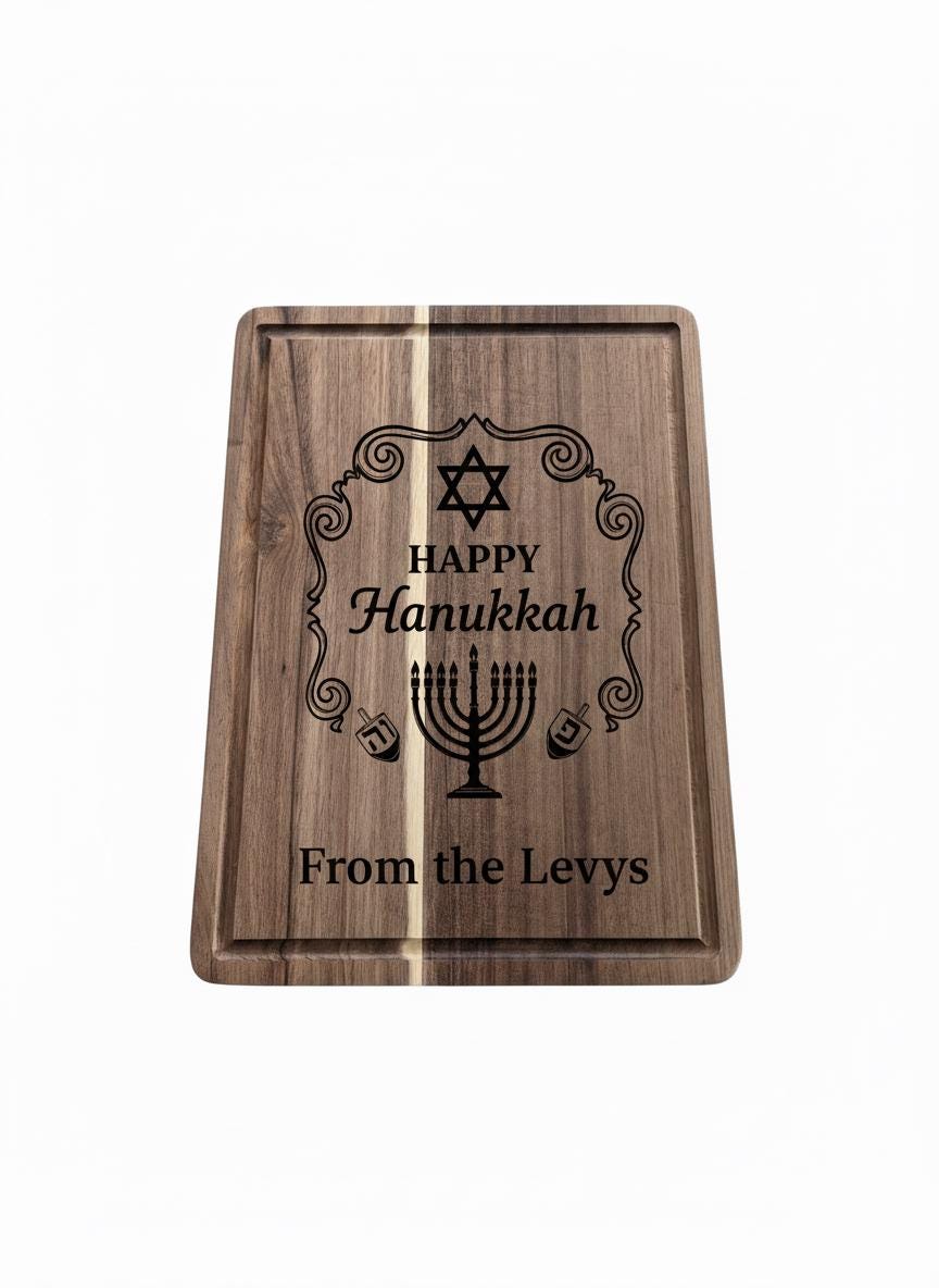 Personalized Hanukkah Serving Board | Engraved Bamboo or Acacia Wood
