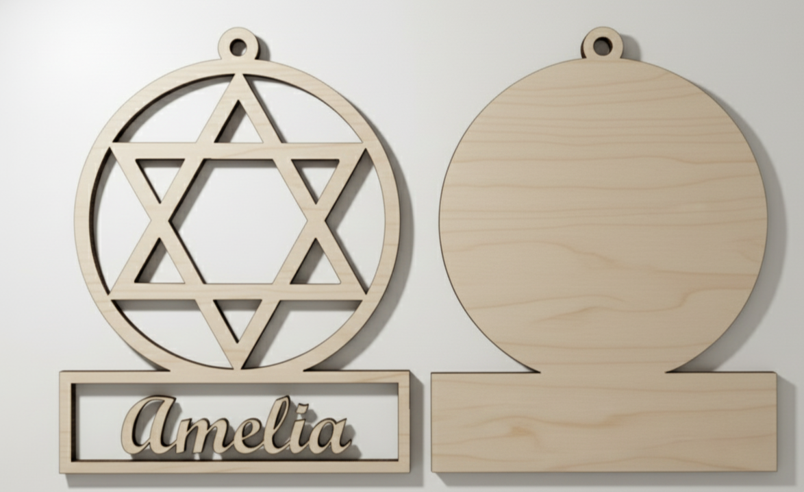 Custom Hanukkah Ornament Craft Kit | Set of 4 Hanukkah Wood Ornament DIY 4 x David Star