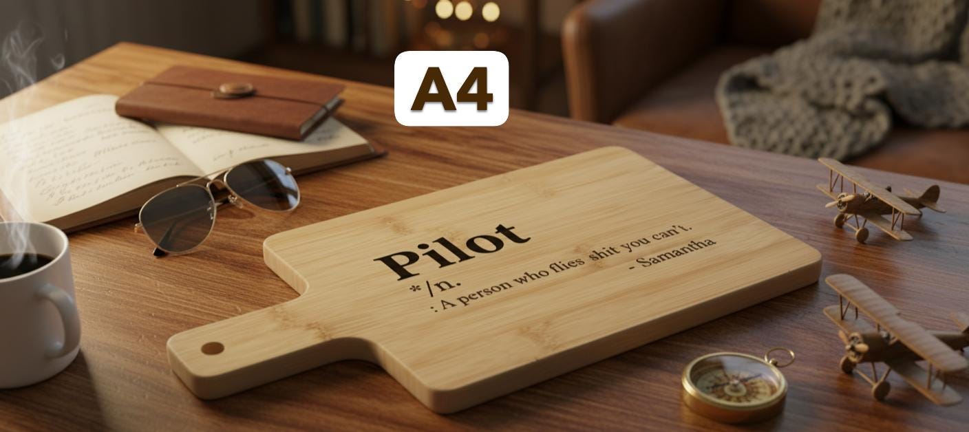 Personalized Pilot Definition Serving Board - Engraved Pilot Gift, Acacia or Bamboo Bamboo 12 x 6 A4