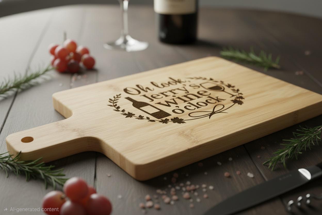 Oh Look Its wine O clock customizable wine lover gift Cutting board gift for Wine Lovers Bamboo 12 x 6
