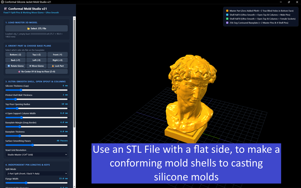 Conformal silicone mold generator software by The Present Spot using STL files for resin, candle, soap, and concrete casts