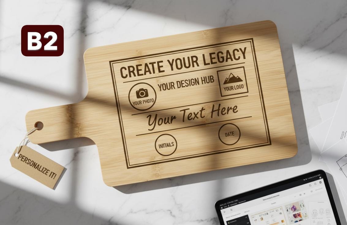 Personalized Wood Cutting Board – Engraved Photo, Logo, or Text Bamboo 12 x 6 B2