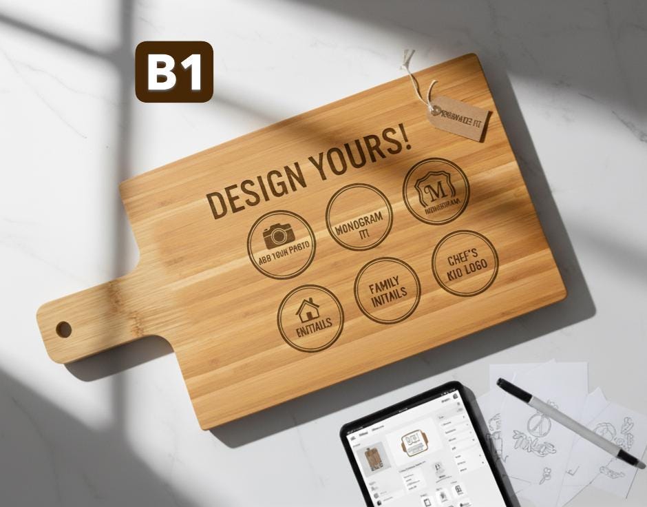Personalized Wood Cutting Board – Engraved Photo, Logo, or Text Bamboo 12 x 6 B1