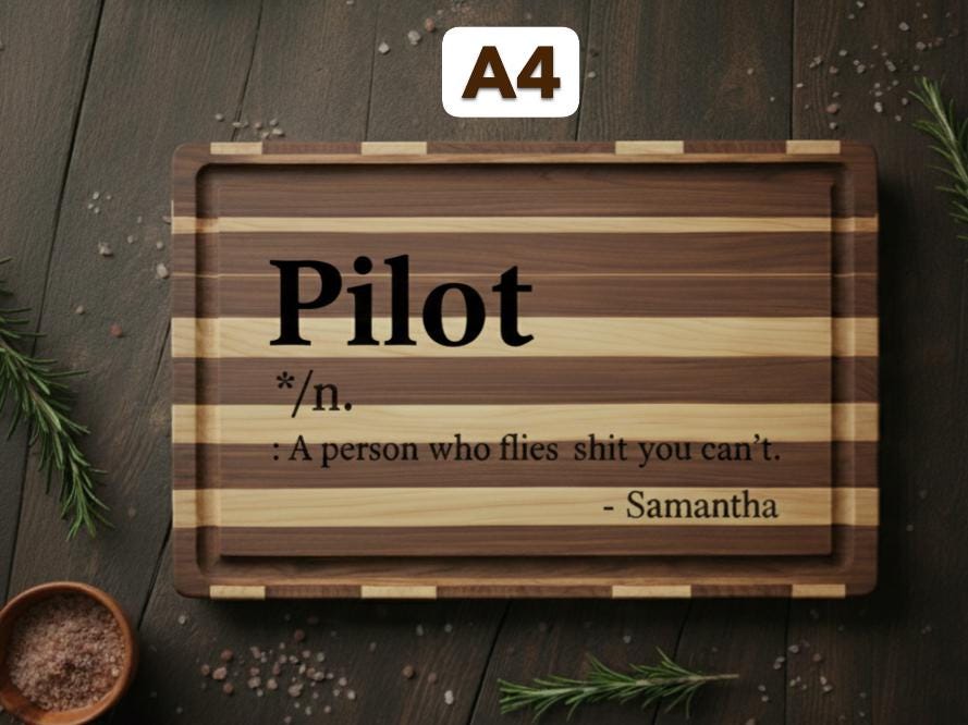 Personalized Pilot Definition Serving Board - Engraved Pilot Gift, Acacia or Bamboo Acacia 14 x 10 A4