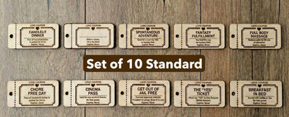 Personalized Wooden Love Coupons | Custom Date Night Vouchers & Tokens Set of 10 standard