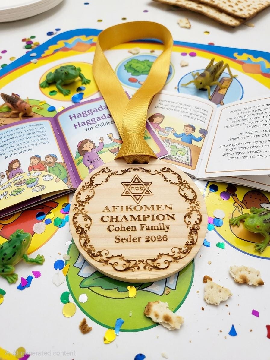 Custom Engraved Wooden Afikomen Champion Medal – Personalized Seder Tradition