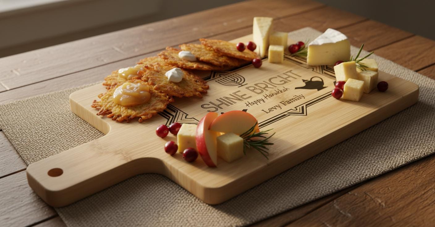 Personalized Hanukkah Cutting Board – Engraved Acacia or Bamboo, Menorah Design