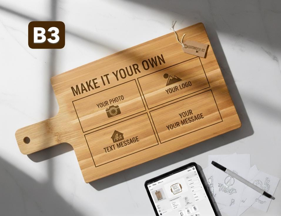 Personalized Wood Cutting Board – Engraved Photo, Logo, or Text Bamboo 12 x 6 B3