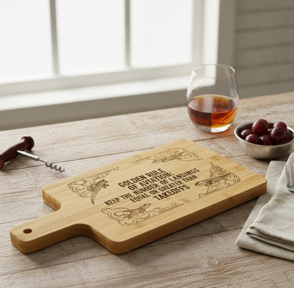 Engraved Aviation Charcuterie Board – Aviation Quote – Striped Acacia – Funny Pilot Gift – Kitchen Decor Bamboo 12 x 6