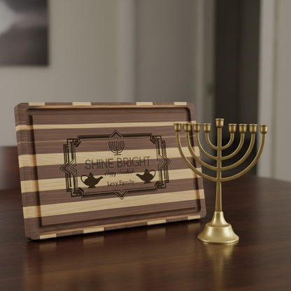Personalized Hanukkah Cutting Board – Engraved Acacia or Bamboo, Menorah Design