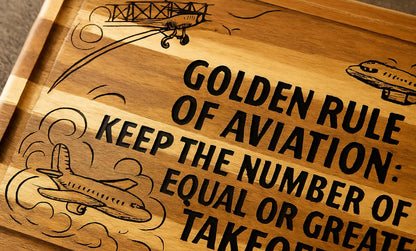 Engraved Aviation Charcuterie Board – Aviation Quote – Striped Acacia – Funny Pilot Gift – Kitchen Decor Acacia wood 14 x 10