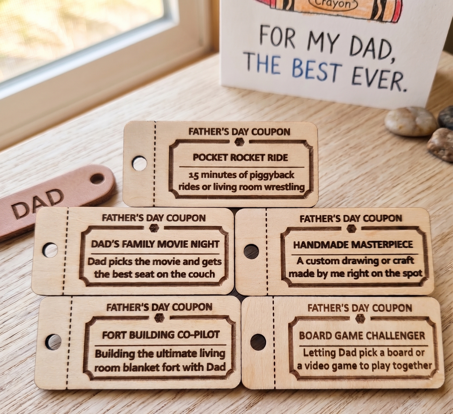 Personalized Wooden Father’s Day Coupon Tokens - Custom Gift Pack from Kids & Teens The Present Spot