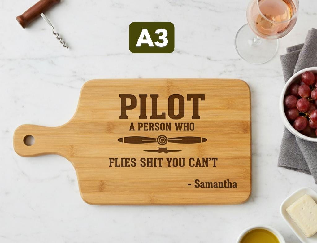 Personalized Pilot Definition Serving Board - Engraved Pilot Gift, Acacia or Bamboo Bamboo 12 x 6 A3