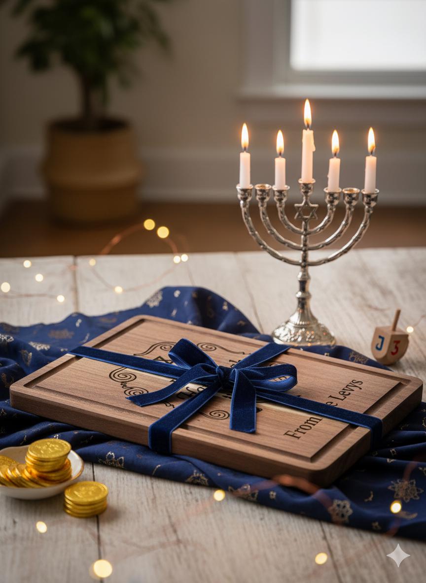 Personalized Hanukkah Serving Board | Engraved Bamboo or Acacia Wood