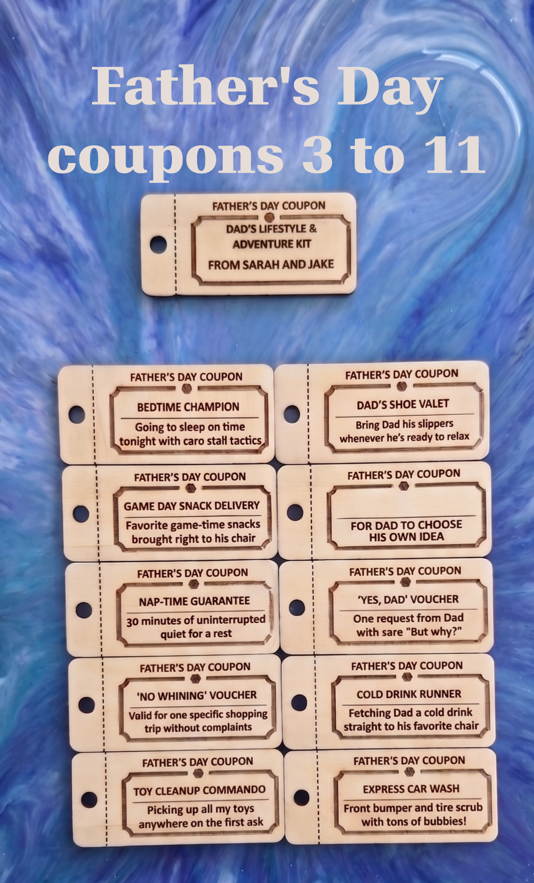 Personalized Wooden Father’s Day Coupon Tokens - Custom Gift Pack from Kids & Teens The Present Spot