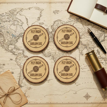 Fly High, Dream Big - pilot gift Coasters Set (Set of 4) - Choose Your Material Set of 4 Bark Edge