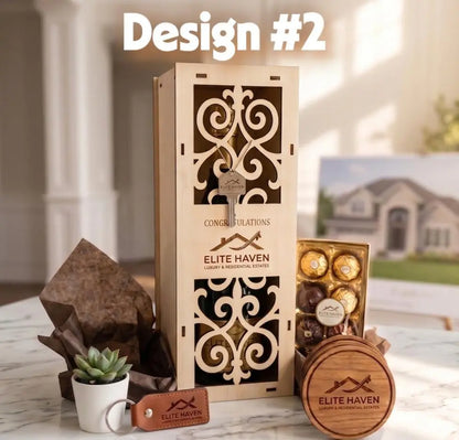 Custom Engraved Wooden Wine Box, Realtor closing gift, Broker Gifting, Customer Appreciation Gift, New Home Milestone Celebration Design 2