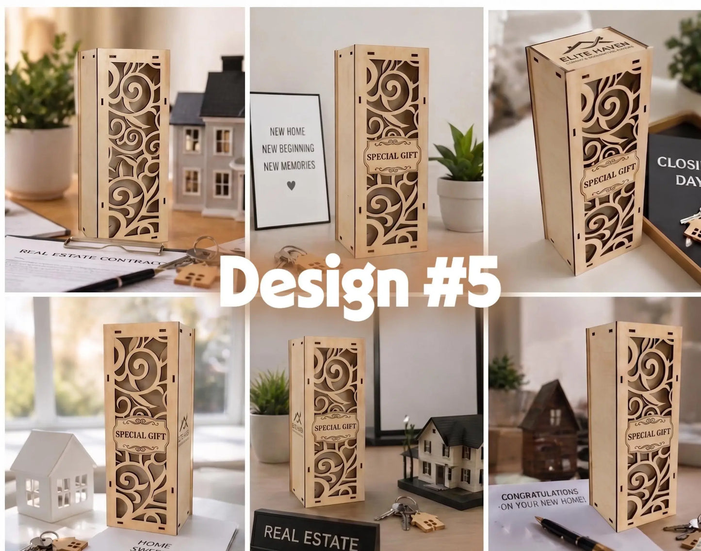 Custom Engraved Wooden Wine Box, Realtor closing gift, Broker Gifting, Customer Appreciation Gift, New Home Milestone Celebration Design 5