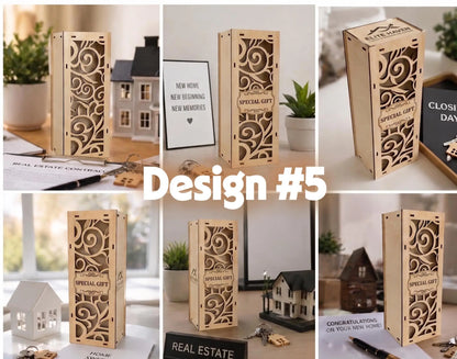 Custom Engraved Wooden Wine Box, Realtor closing gift, Broker Gifting, Customer Appreciation Gift, New Home Milestone Celebration Design 5