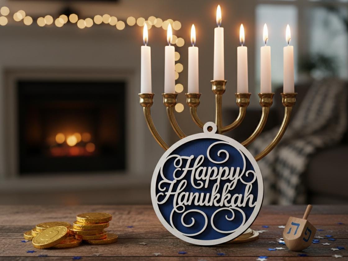 Personalized Hanukkah Ornament, Laser Cut Wood Jewish Holiday Decor