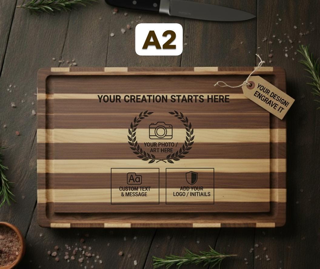 Personalized Wood Cutting Board – Engraved Photo, Logo, or Text Acacia 14 x 10 A2