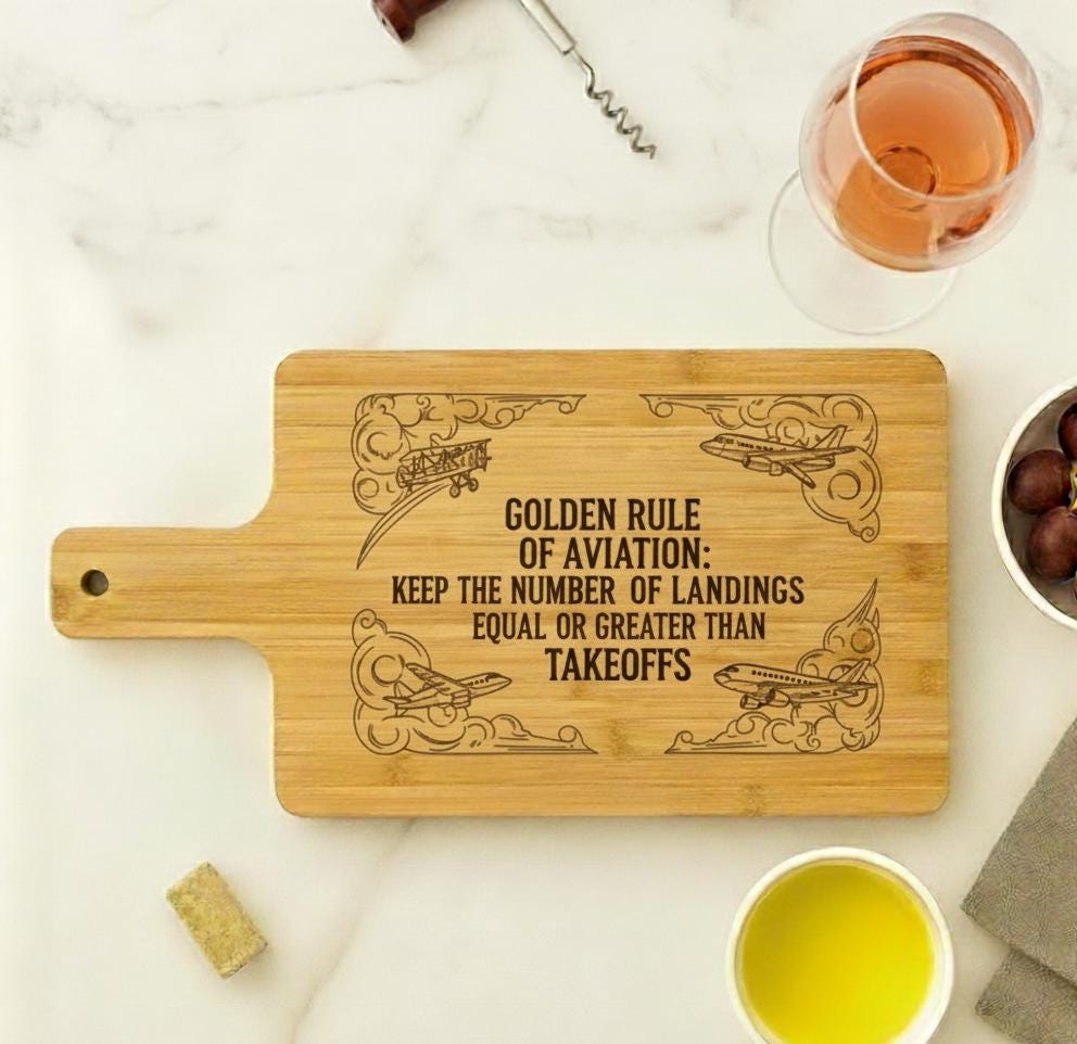 Engraved Aviation Charcuterie Board – Aviation Quote – Striped Acacia – Funny Pilot Gift – Kitchen Decor