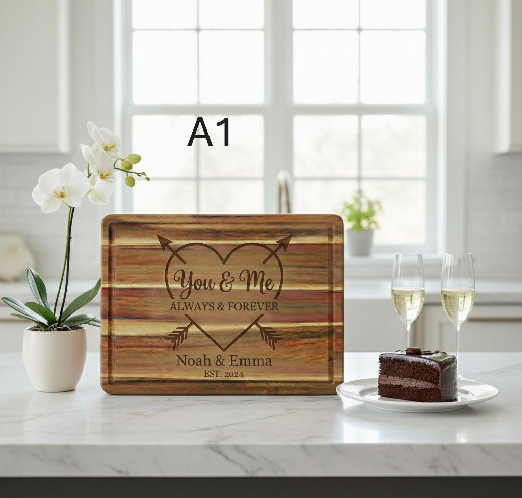 Personalized Couple Cutting Board | Custom Valentine's Day & Anniversary Gift Acacia 14 x 10 A1