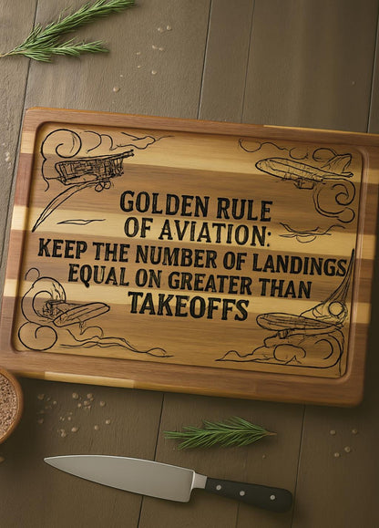 Engraved Aviation Charcuterie Board – Aviation Quote – Striped Acacia – Funny Pilot Gift – Kitchen Decor