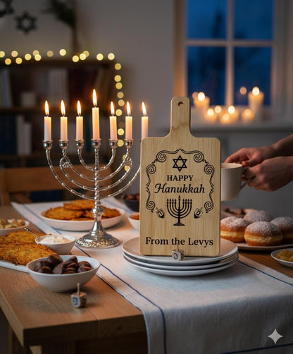 Personalized Hanukkah Serving Board | Engraved Bamboo or Acacia Wood