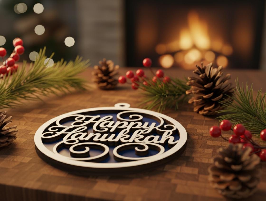 Personalized Hanukkah Ornament, Laser Cut Wood Jewish Holiday Decor