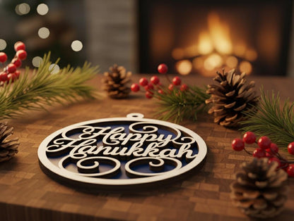 Personalized Hanukkah Ornament, Laser Cut Wood Jewish Holiday Decor