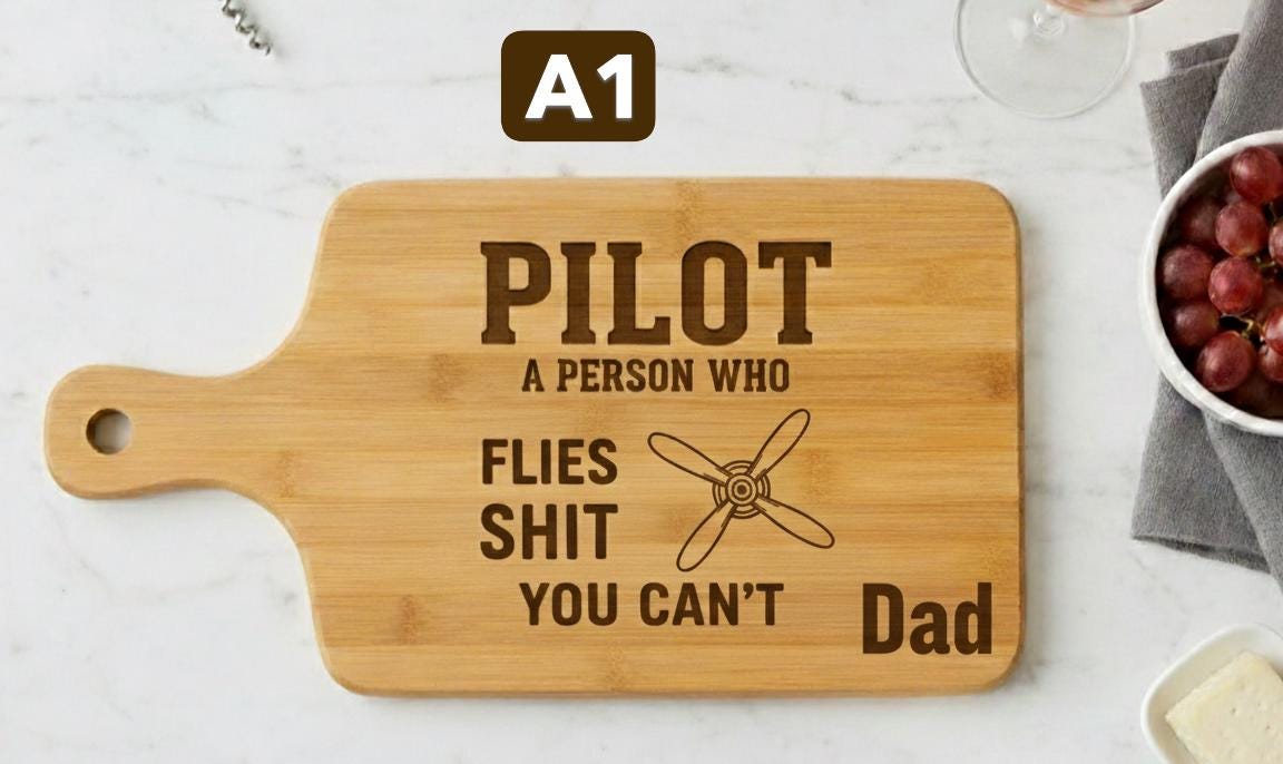 Personalized Pilot Definition Serving Board - Engraved Pilot Gift, Acacia or Bamboo Bamboo 12 x 6 A1