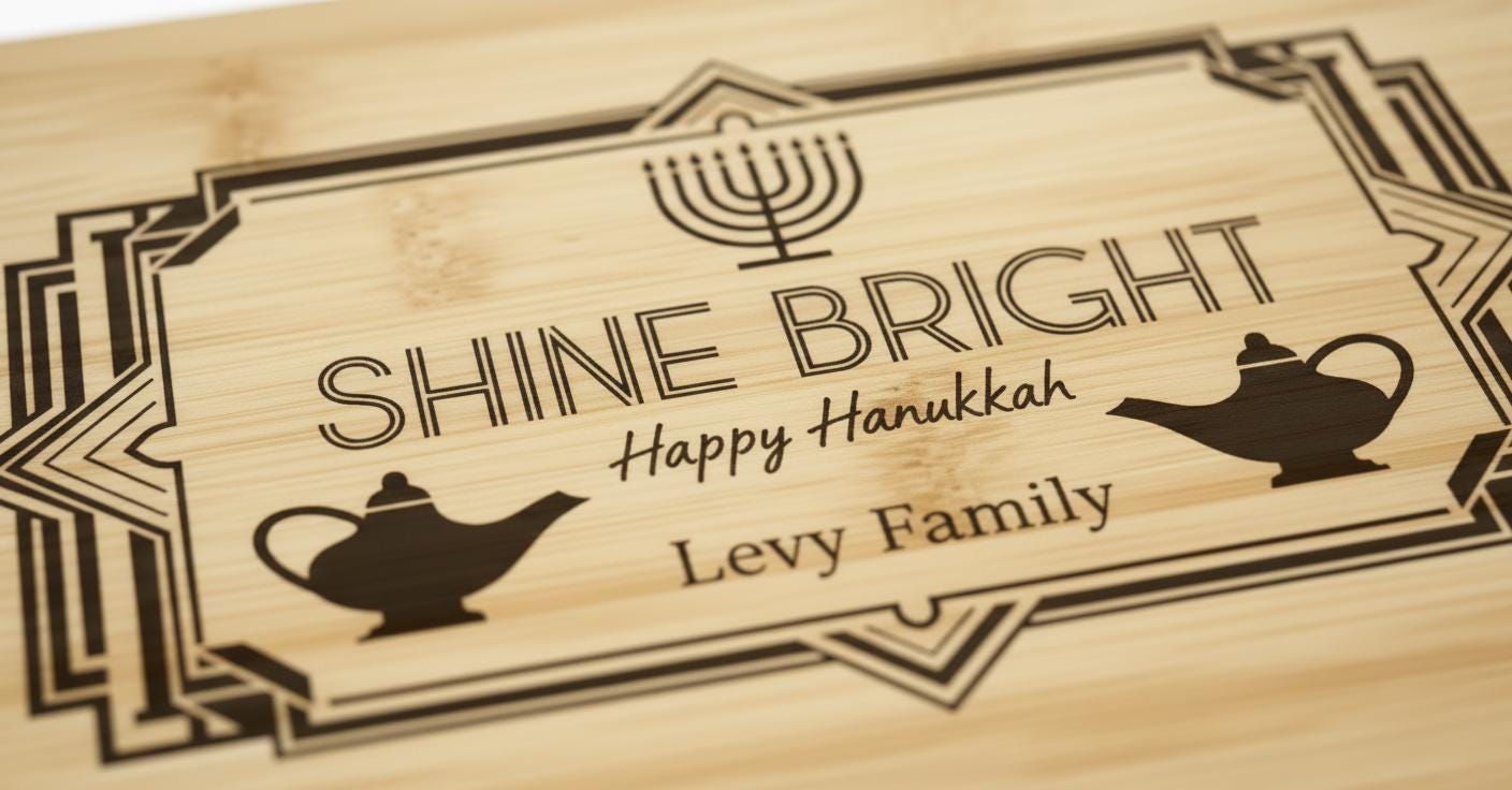 Personalized Hanukkah Cutting Board – Engraved Acacia or Bamboo, Menorah Design