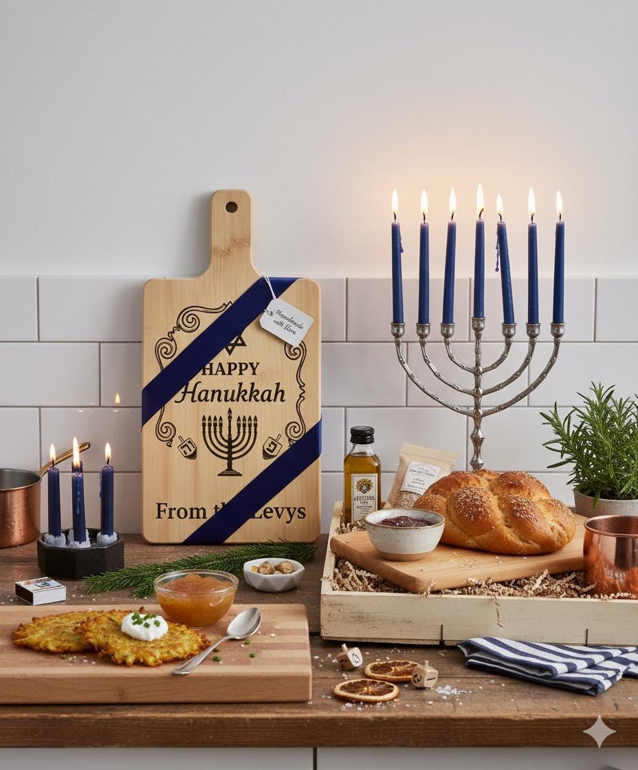 Personalized Hanukkah Serving Board | Engraved Bamboo or Acacia Wood