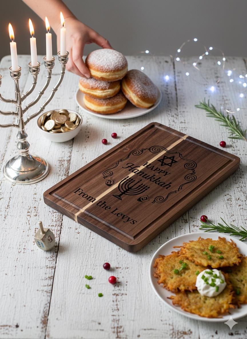 Personalized Hanukkah Serving Board | Engraved Bamboo or Acacia Wood
