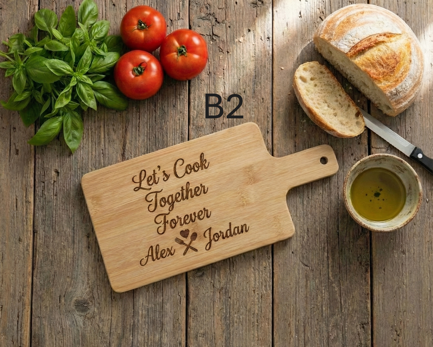 Personalized Couple Cutting Board | Custom Valentine's Day & Anniversary Gift Bamboo 12 x 6 B2