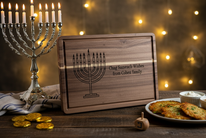 Custom Hanukkah Serving Board | Personalized Chag Sameach Cutting Board | Acacia & Bamboo Choices