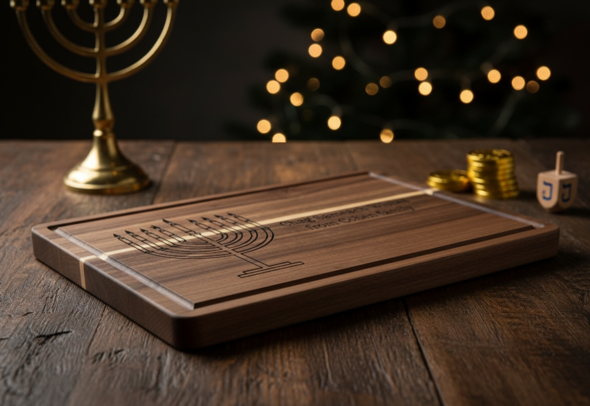 Custom Hanukkah Serving Board | Personalized Chag Sameach Cutting Board | Acacia & Bamboo Choices