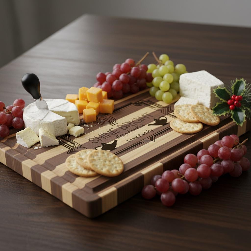 Personalized Hanukkah Cutting Board – Engraved Acacia or Bamboo, Menorah Design