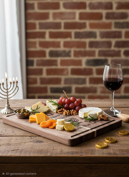 Personalized Hanukkah Serving Board | Engraved Bamboo or Acacia Wood