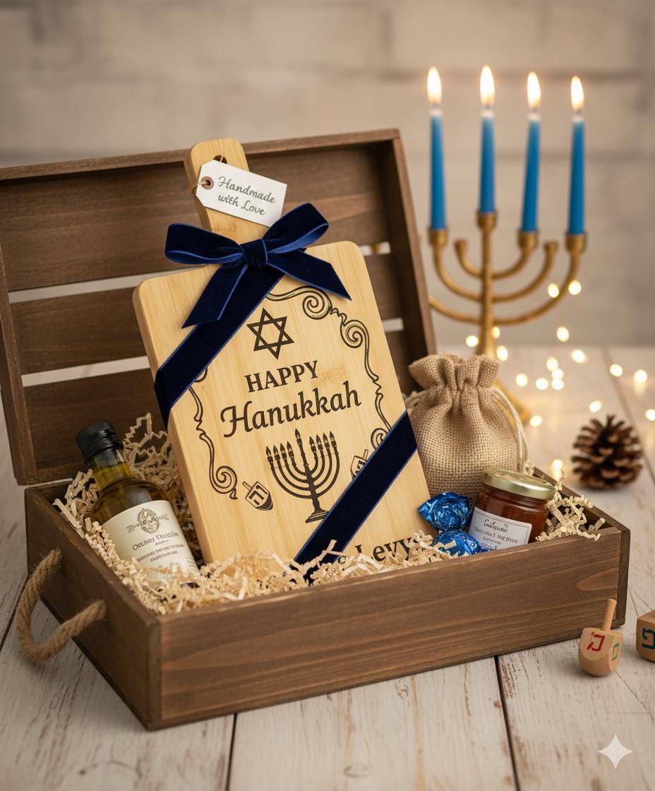 Personalized Hanukkah Serving Board | Engraved Bamboo or Acacia Wood