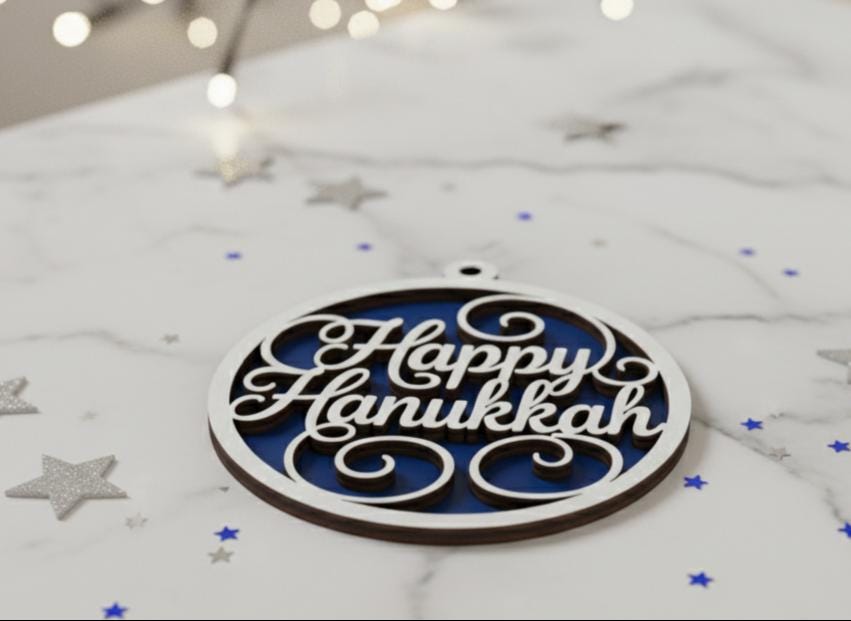 Personalized Hanukkah Ornament, Laser Cut Wood Jewish Holiday Decor