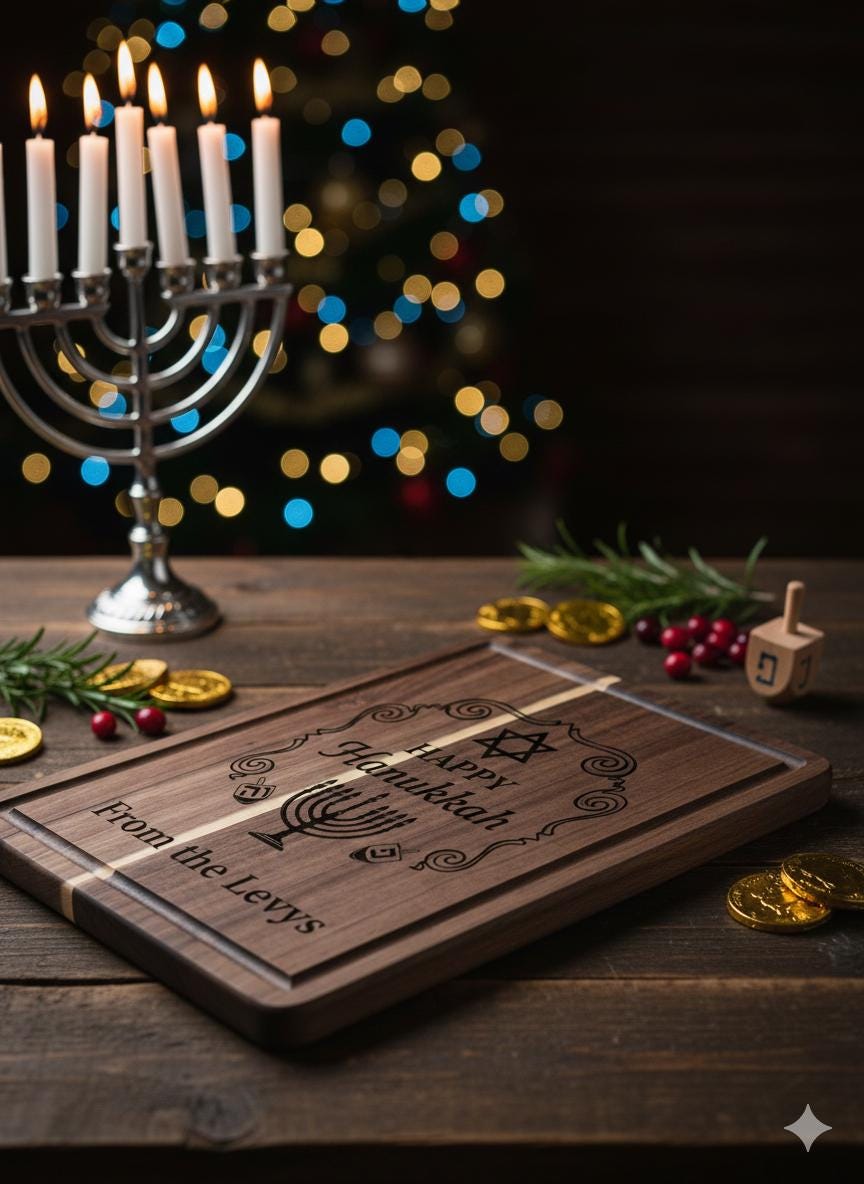 Personalized Hanukkah Serving Board | Engraved Bamboo or Acacia Wood Acacia wood 14 x 10