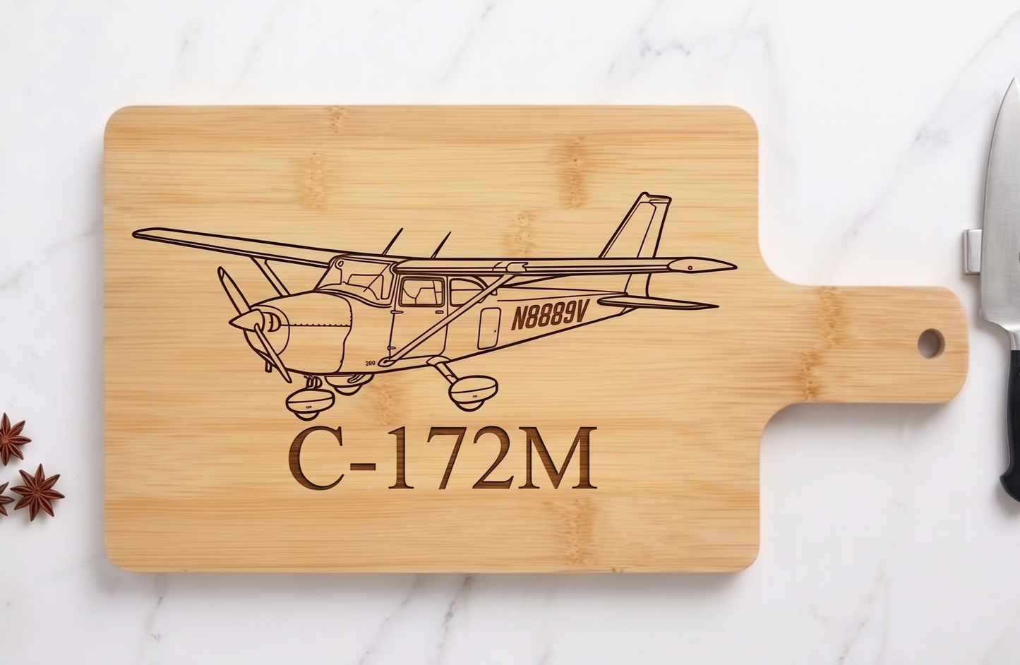 Custom Aircraft Tail Number Cutting Board Pilot Gift | Personalized Aviator’s Cutting Board