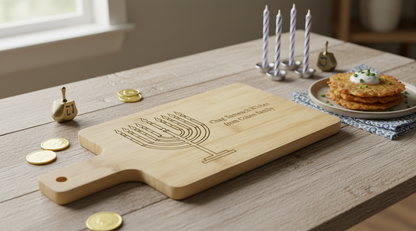 Custom Hanukkah Serving Board | Personalized Chag Sameach Cutting Board | Acacia & Bamboo Choices