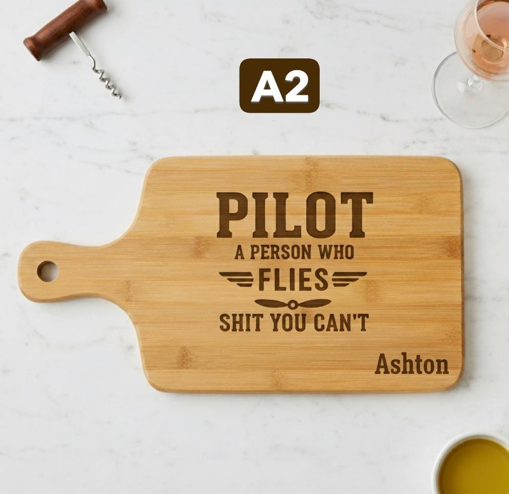 Personalized Pilot Definition Serving Board - Engraved Pilot Gift, Acacia or Bamboo Bamboo 12 x 6 A2