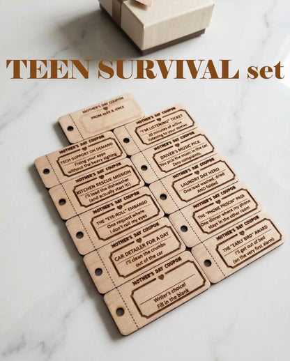 Wooden Coupons for Mom – Kids Help & Chore Vouchers – Birch Plywood Gift Teen Survival (+11)
