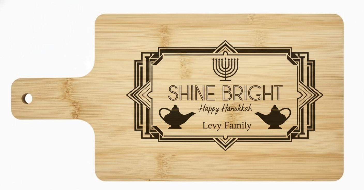 Personalized Hanukkah Cutting Board – Engraved Acacia or Bamboo, Menorah Design