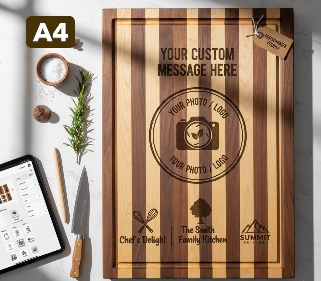 Personalized Wood Cutting Board – Engraved Photo, Logo, or Text
